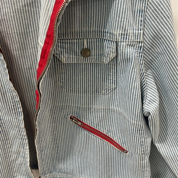 Vintage Venca striped pinstripes blue white red Jean denim jacket size xl - Picture 3 of 16